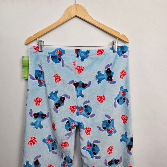 Disney Stitch Fleece Lounge Pajama Pants XL Blue Comfy Hearts Valentines Day NEW - Picture 9 of 10